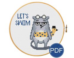 Let's swim. Grumpy cat for cross stitch pattern