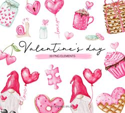 Watercolor Valentines Day Clipart PNG Bundle