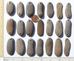 21 GENUINE double drilled sea pebbles sea rocks sea glass surf tumbled beautiful for jewelry 35-50 mm in length