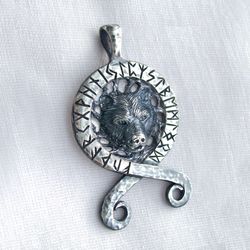 Stunning Sterling Silver Troll Cross Necklace with Bear Head - Unlock your Inner Strength and Spiritual Guidance!
