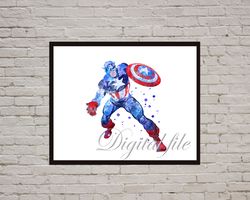 Captain America Marvel Superhero Art Print Digital Files decor nursery room watercolor