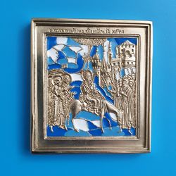 Christ's Entry into Jerusalem | brass icon colorful enamel | copy of an ancien icon 19 c. | Orthodox store