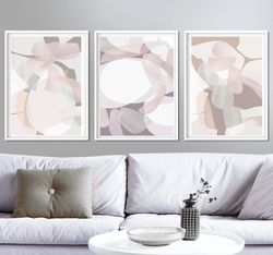 Abstract Pink Art Set Of 3 Large Artwork Pastel Wall Art Digital Download Triptych Poster Abstract Shapes 3 Piece Prints