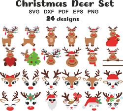Christmas Reindeer Faces Bundle, Cute Reindeer Face, Christmas Reindeer Clipart, Christmas Sublimation Design, Deer SVG