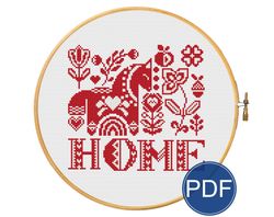 Folk style Cross stitch PDF pattern Home. Dala horse