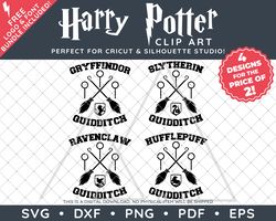 Harry Potter Clip Art Design SVG DXF PNG PDF - Hogwarts House Quidditch Designs & FREE Font!