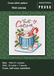 Hot cocoa cross stitch pattern Cozy winter embroidery PDF