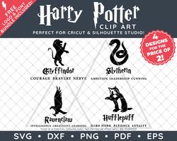 Harry Potter Clip Art SVG DXF PNG PDF - Hogwarts House Gryffindor Slytherin Ravenclaw Hufflepuff Typography Designs