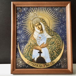 The Ostrobramsk Icon of the Mother of God | Icon Gold Foiled in Wooden  frame with Glass | Size: 7" x 9,5" | Handcrafted