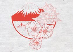 Fujiyama Mountain Japan And Sakura Flower Wall Sticker Vinyl Decal Mural Art Decor