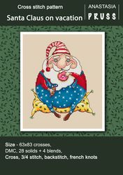 Santa Claus on vacation cross stitch pattern Christmas embroidery New Year PDF