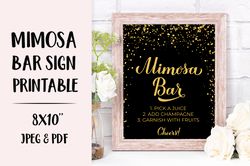 Mimosa Bar Sign Printable. Black and Gold Wedding Bar Sign