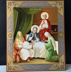 Nativity of the Blessed Virgin Mary | Large XLG Silver and Gold foiled icon on wood | Size: 15 7/8" x 13 1/8"