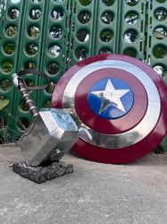 Medieval Avenger's Hero Accessories Thor's Hammer With Captain America Shield Movie Costume Birthday/Halloween Christmas
