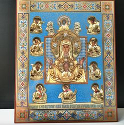 The Kursk Root Icon Of The Mother Of God Of The Sign | Silver And Gold Foiled Icon On Wood | Size: 15.7" X 13"