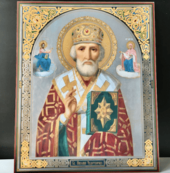 Saint Nicholas | Large XLG Silver and Gold foiled icon on wood | Size: 15 7/8" x 13 1/8"