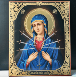 The Mother of God  Softener of evil hearts | Large XLG Silver and Gold foiled icon on wood | Size: 15 7/8" x 13 1/8"