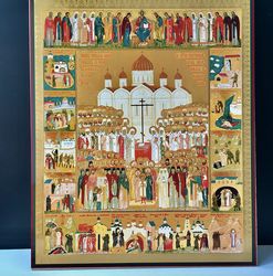 The New Martyrs and Confessors of Russia | Large XLG Silver and Gold foiled icon on wood | Size: 15 7/8" x 13 1/8"
