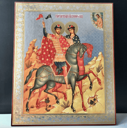 The first Russian saints Boris and Gleb | Silver and gold foiled | Russian XLG Icons Size: 15 7/8"x13 1/8"