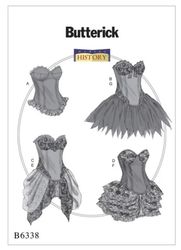 PDF Sewing Pattern Butterick 6338 Curved-Hem Corsets and Skirts Size 6-8-10-12-14