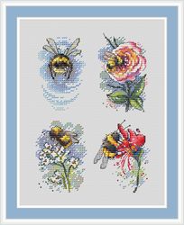 Bumblebee Cross Stitch Pattern Bee Cross Stitch Pattern Flower Cross Stitch Pattern Summer Cross Stitch Pattern