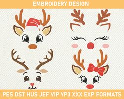 Cute Reindeer Face Machine Embroidery Design, Cute Reindeer Embroidery Design 3 size