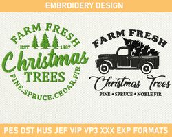 Farm Fresh Christmas Trees Embroidery Design, Farm Fresh Embroidery, Christmas Truck Embroidery 3 size