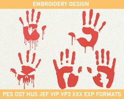 Bloody Hand Machine Embroidery Design, Blood Hand Embroidery Design 3 size