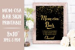 mom-osa bar sign printable. black and gold baby shower sign
