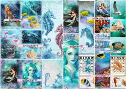 Ocean-mermaid-ephemera-4, scrapbooking, digital paper, sheets for a book or journal, sea, beach, marine