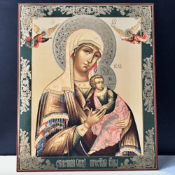Mother of God of the Passion  | Large XLG Silver and Gold foiled icon on wood | Catholic icon | Size: 15 7/8" x 13"