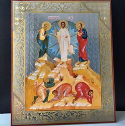 The Transfiguration of Our Lord | Large XLG Silver and Gold foiled icon on wood | Size: 15 7/8" x 13 1/8"