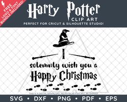 SALE: Harry Potter Clip Art SVG DXF PNG PDF - I Solemnly Wish You A Happy Christmas Design & FREE Font!