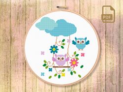 Owls With Swing Cross Stitch Patterns