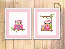 Set of 2 Owls Cross Stitch Pattern