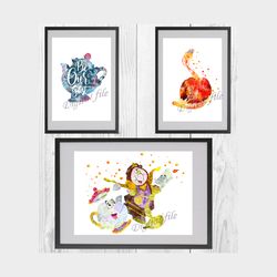 Beauty and the Beast Disney Set Art Print Digital Files decor nursery room watercolor