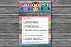 Owl How well do you know baby shower game card,Woodland Baby shower games printable,Fun Baby Shower Activity--385