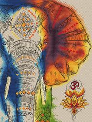 Om Rainbow Elephant Cross Stitch Pattern PDF