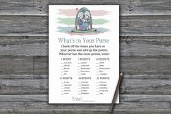 Penguin What's in your purse game,Winter animals Baby shower games printable,Fun Baby Shower Activity,Instant Download