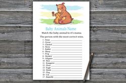 bear baby animals name game card,woodland baby shower games printable,fun baby shower activity,instant download-383