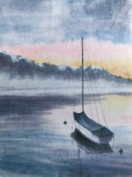 Fishermans boat original watercolour painting landscape marine scenery 7x9 inches unframed