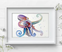 Octopus Watercolor Wall Decor 7"x10" art painting by Anne Gorywine