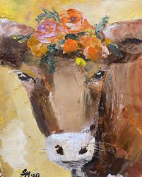 Cow painting Animal wall art Oil painting Cow artwork