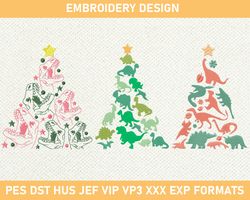 Dino Tree Embroidery Design, Dinosaurs Christmas Tree Embroidery, Tree Rex Embroidery Design  3 size