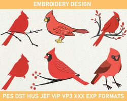 Cardinal Machine Embroidery Design, Cardinal Embroidery, Red Bird Embroidery Design, Cardinal On Tree Branch   3 size