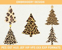 Leopard Christmas Tree Embroidery Design, Cheetah Christmas Tree Embroidery Design  3 size