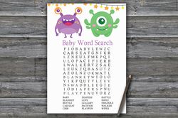 Monster Baby shower word search game card,Little Monster Baby shower games printable,Fun Baby Shower Activity--382