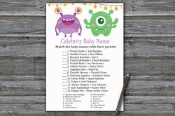 Monster Celebrity baby name game card,Little Monster Baby shower games printable,Fun Baby Shower Activity--382