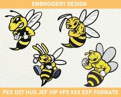 Bee Mascot Machine Embroidery Design, Bee Logo Embroidery, Hornet Mascot Embroidery Design  3 size