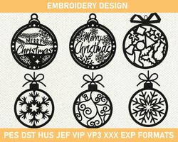 Christmas Balls Embroidery Design, Christmas Balls with Bows Machine Embroidery Designs 3 size